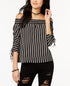 Juniors' Striped Off-The-Shoulder Ruched-Sleeve Top